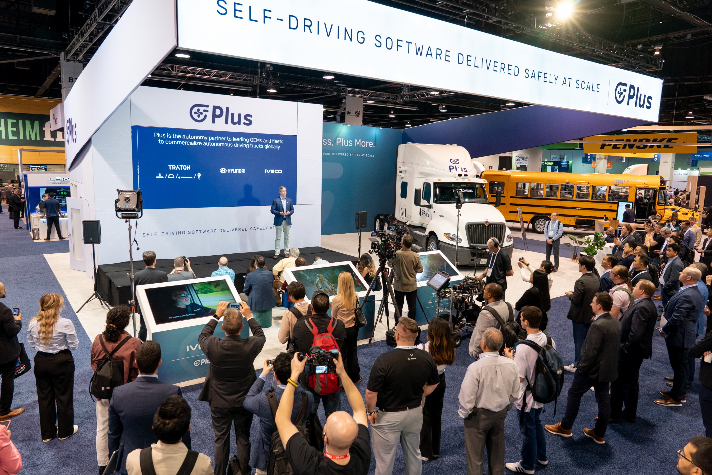 Hino LE Series battery-electric Class 6/7 truck on display at ACT Expo 2026 show floor in Las Vegas