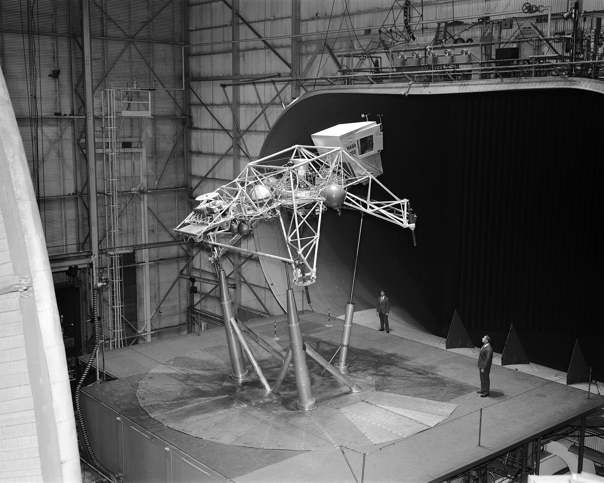 Heavy-duty truck undergoing crash test evaluation at safety research facility