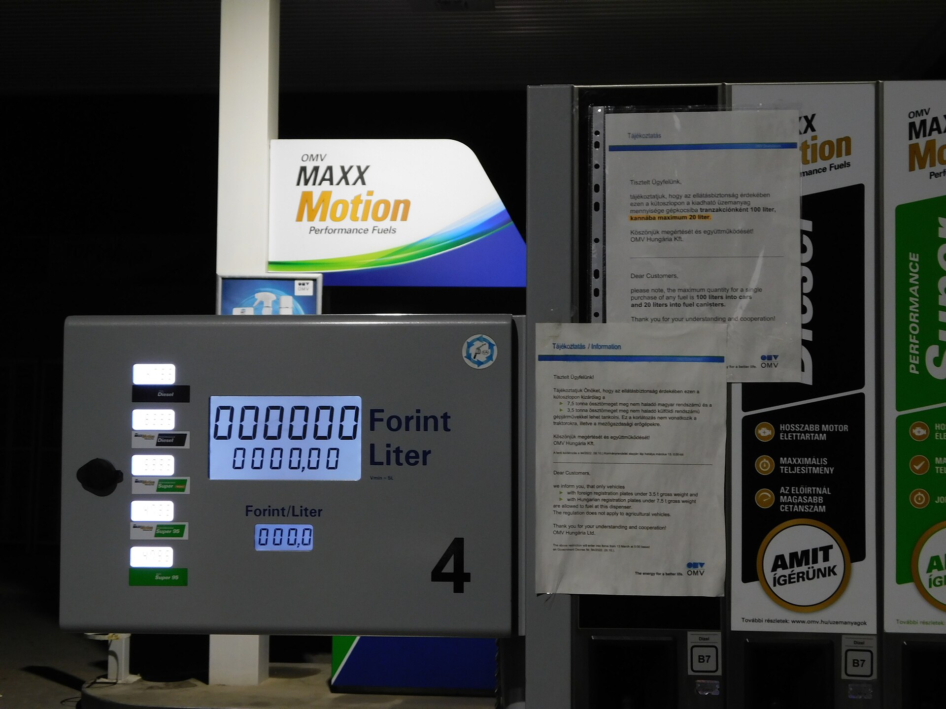 Semi-truck fueling at truck stop diesel pump