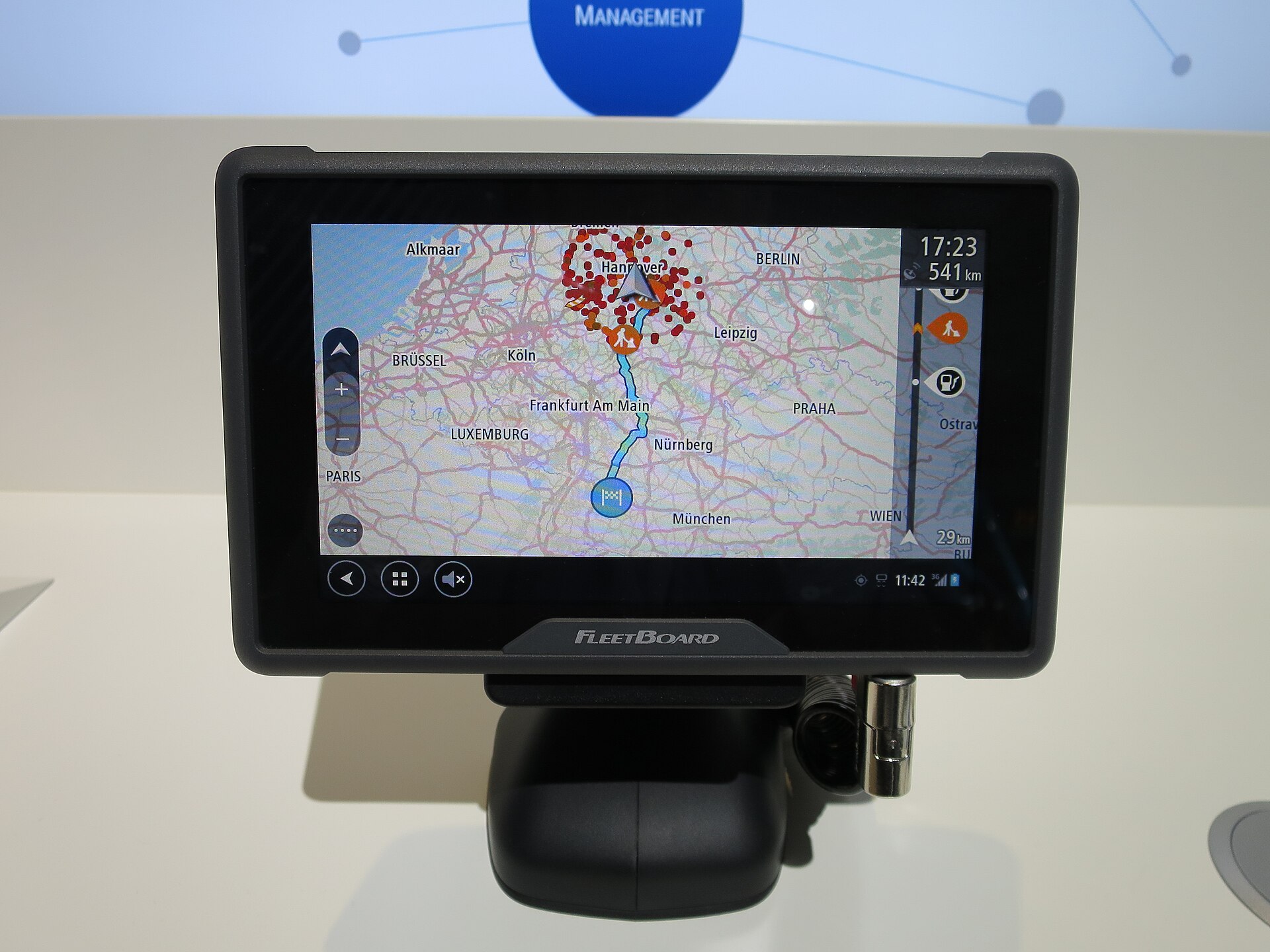 Samsara telematics dashboard displaying fleet safety metrics and AI dashcam alerts in truck cab