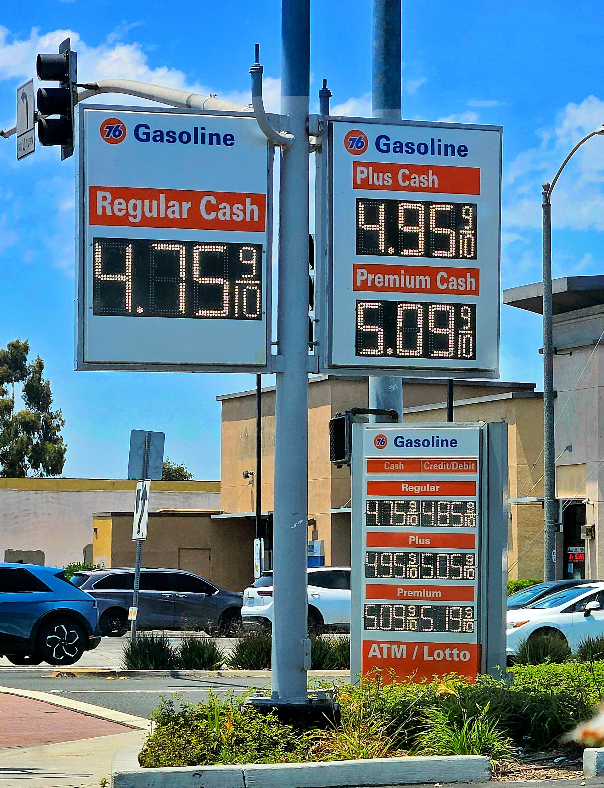 Diesel fuel pump nozzle at a truck stop showing price per gallon display