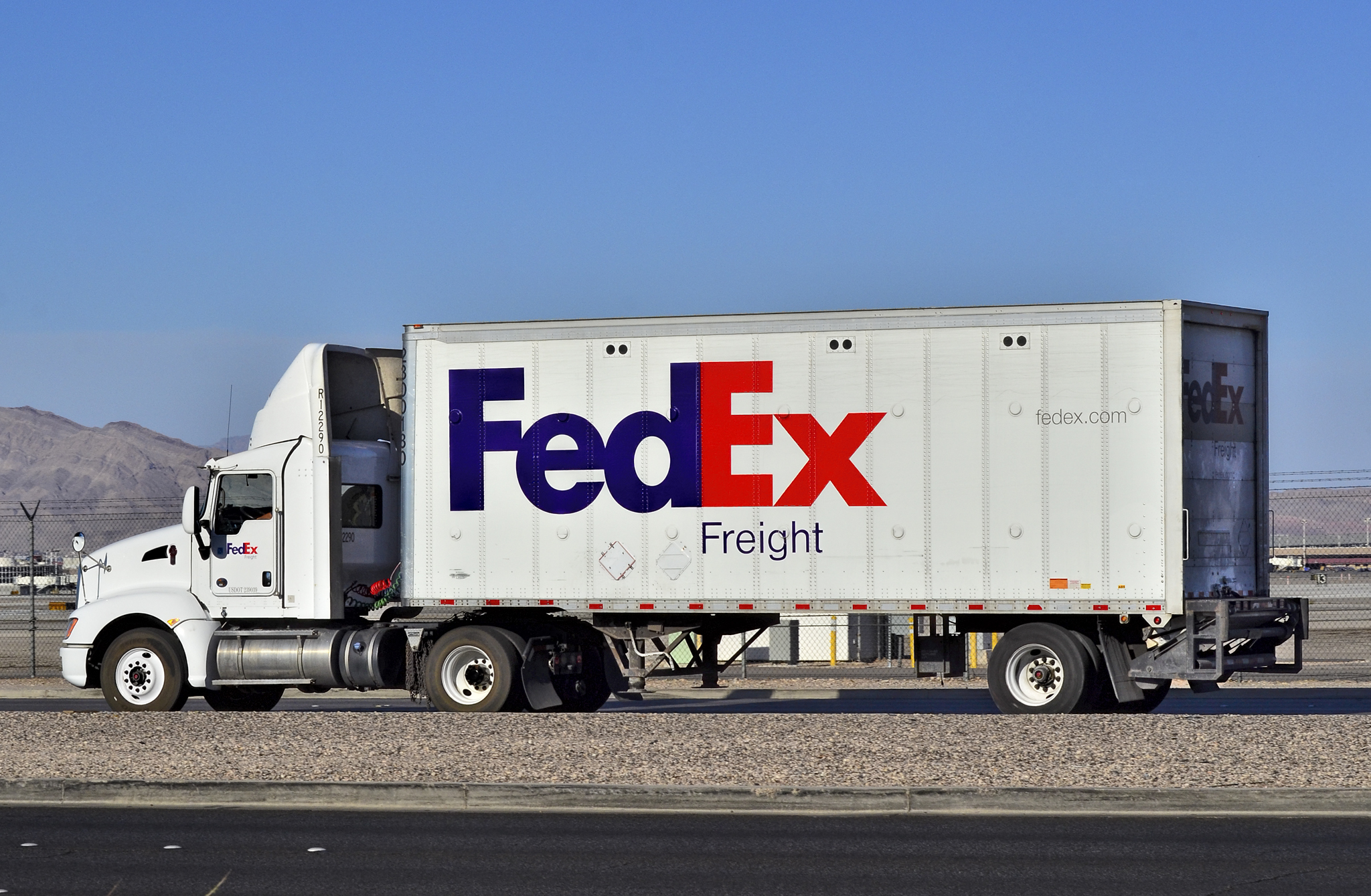 FedEx Freight tractor and 48-foot trailer parked at community college training facility in Arkansas