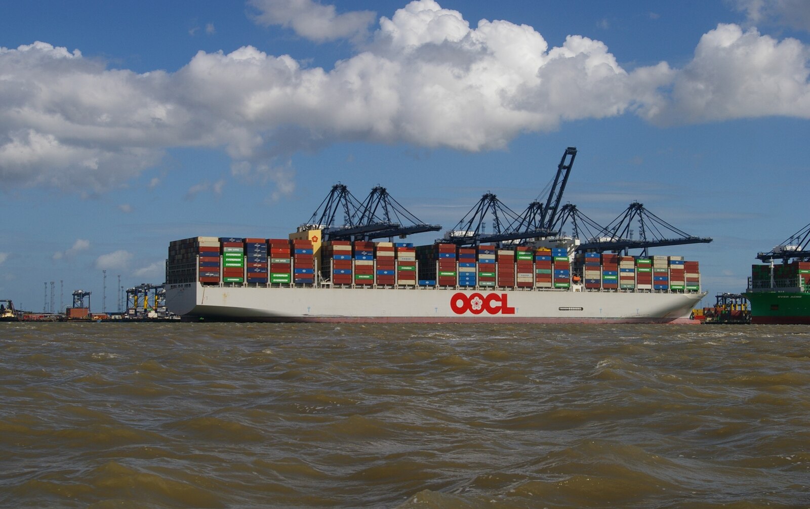Container terminal at Port Houston with stacked shipping containers and cranes
